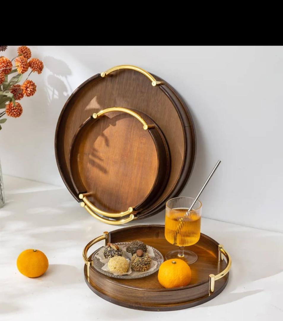 Round bamboo wooden serving trays