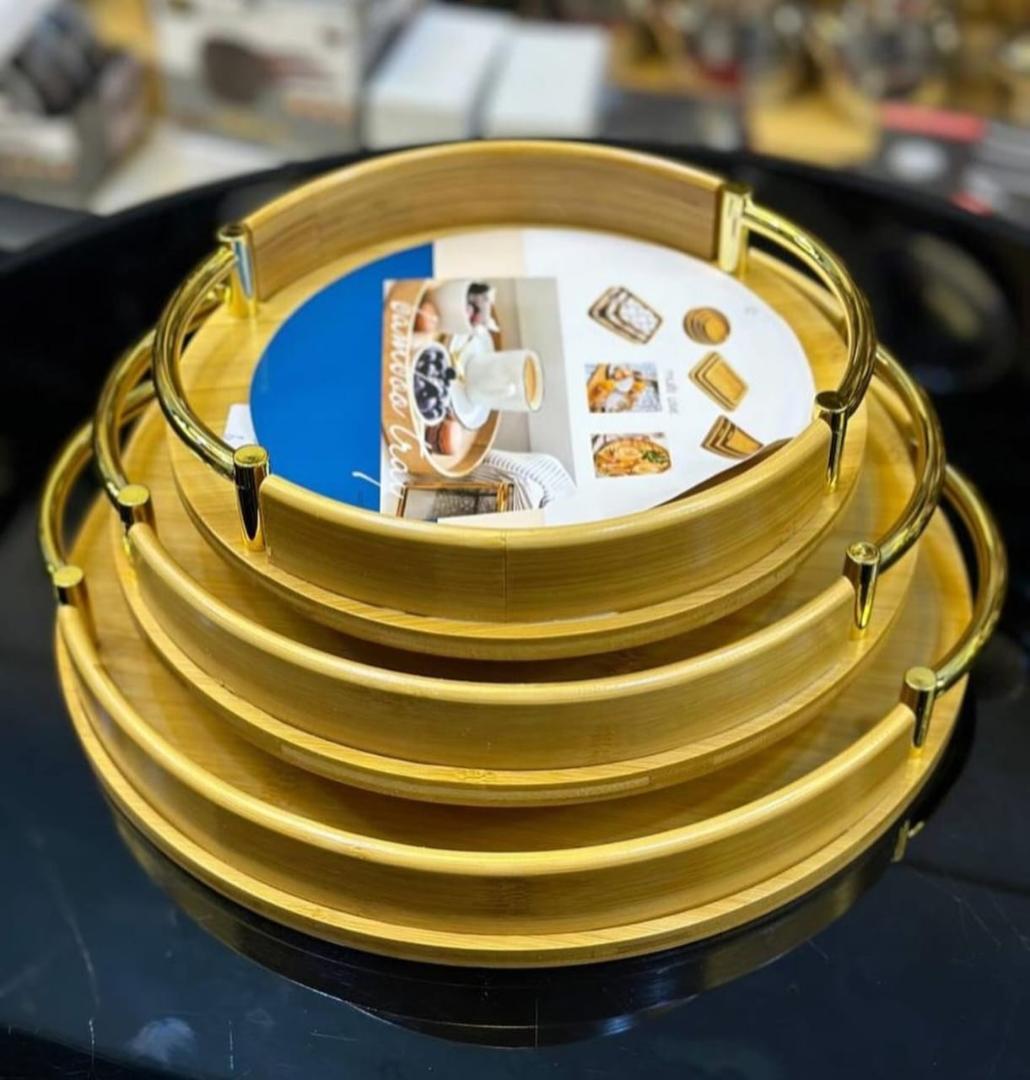 Round bamboo wooden serving trays