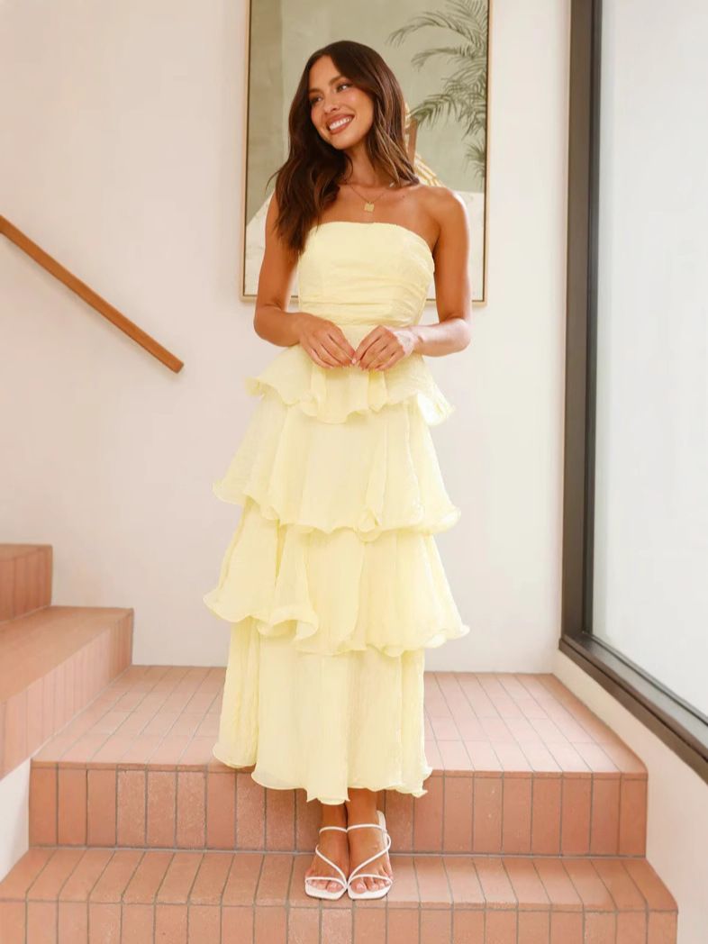 Summer new women's dress fashion solid color sleeveless tube top backless cake skirt long dress is suitable for daily leisure party holiday dinner guests.
