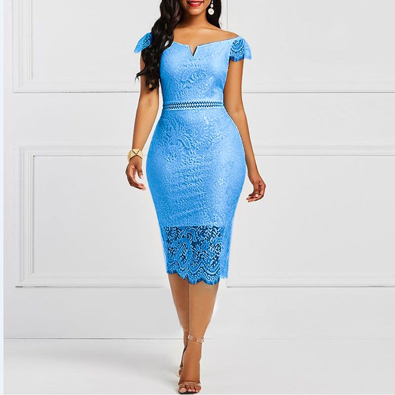 In the summer of 2025, the new women's dress is fashionable, elegant, solid color, short sleeve, round neck, lace waist and slim fit. The long dress is suitable for leisure office commuting.