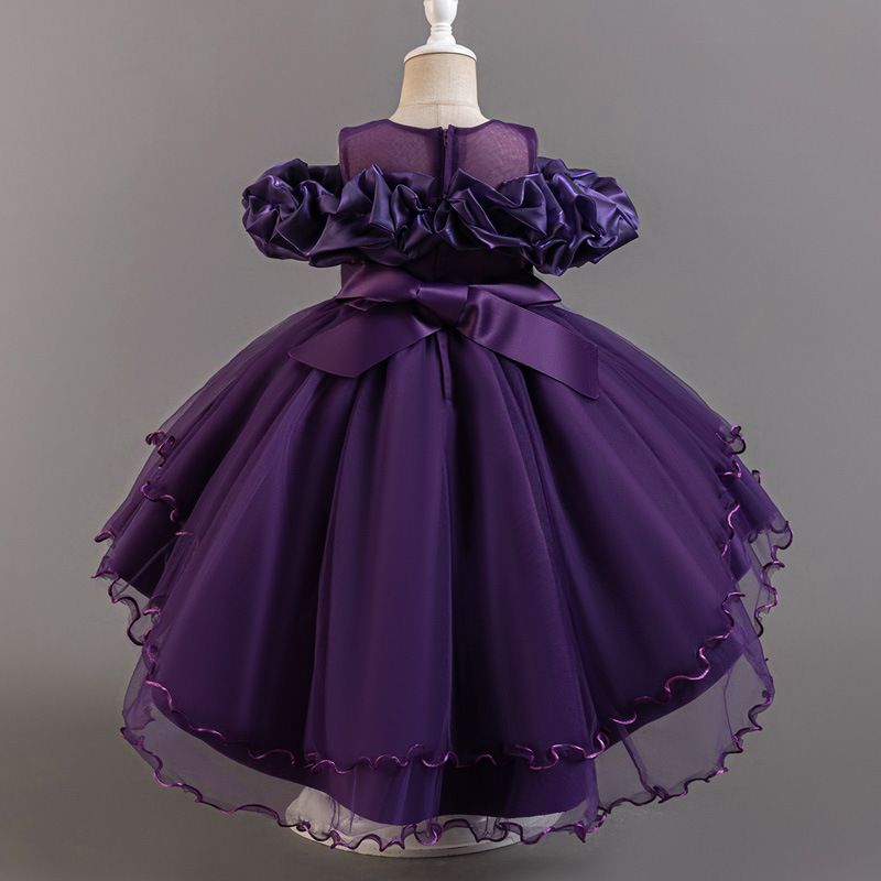 2025 Summer New High-end Girls' Dress One-shoulder Mesh Puffy Skirt Princess Skirt Tail Dress Birthday Party School Christmas Party Wedding Banquet Dress Performance Dress