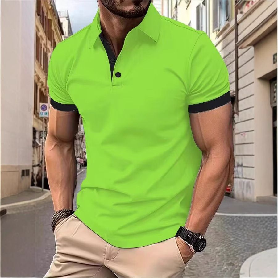 New men's short sleeve T-shirt fashion color matching lapel men's polo fir is suitable for daily leisure parties, office commuting business wear.