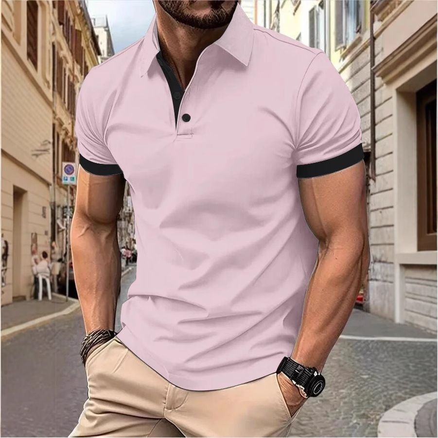 New men's short sleeve T-shirt fashion color matching lapel men's polo fir is suitable for daily leisure parties, office commuting business wear.