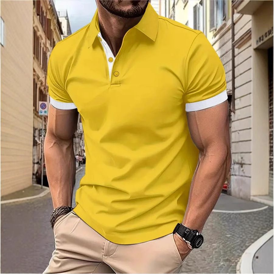 New men's short sleeve T-shirt fashion color matching lapel men's polo fir is suitable for daily leisure parties, office commuting business wear.