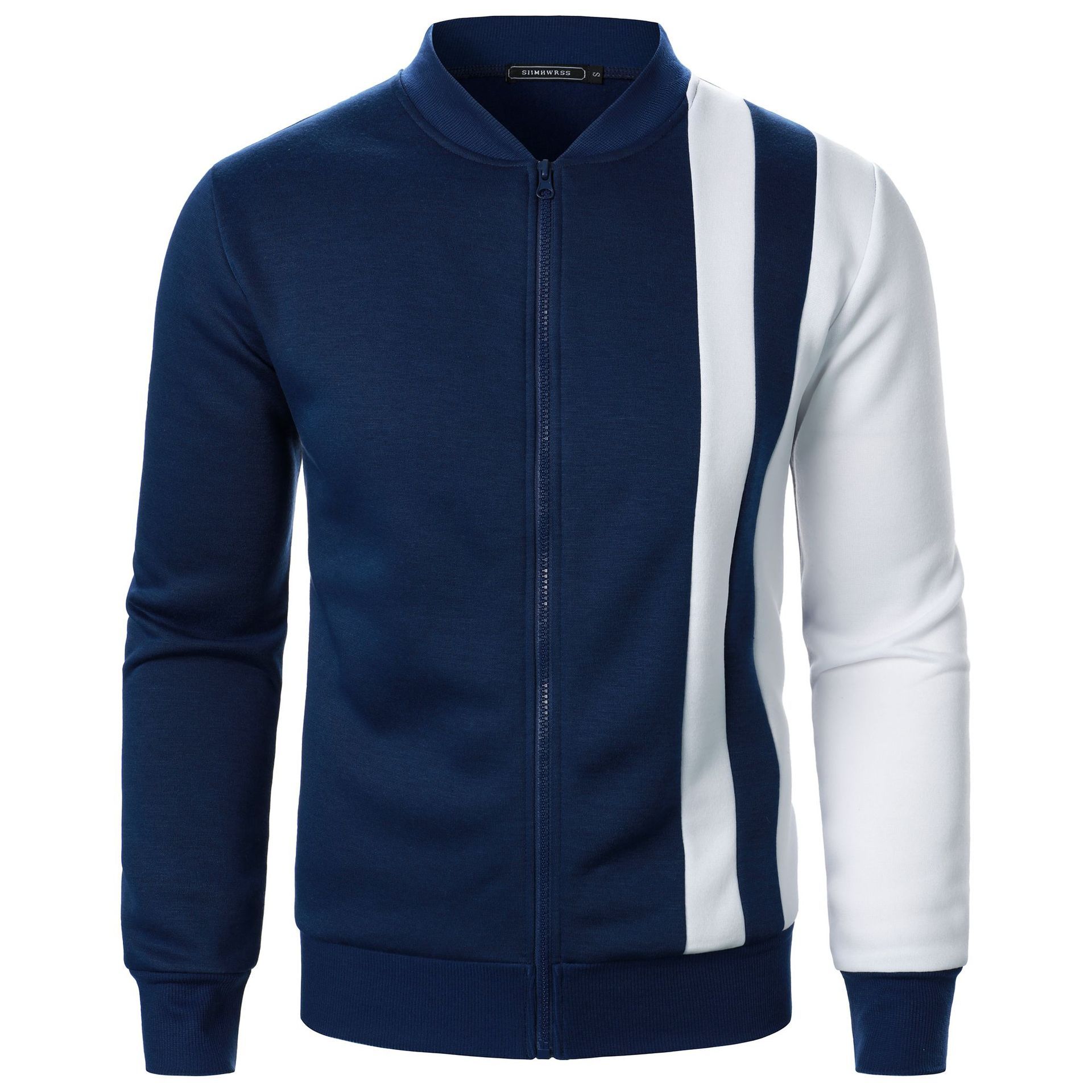 Autumn and winter new men's long-sleeved coat stand collar color matching leisure zipper cardigan sweater coat suitable for daily leisure outdoor sports wear.