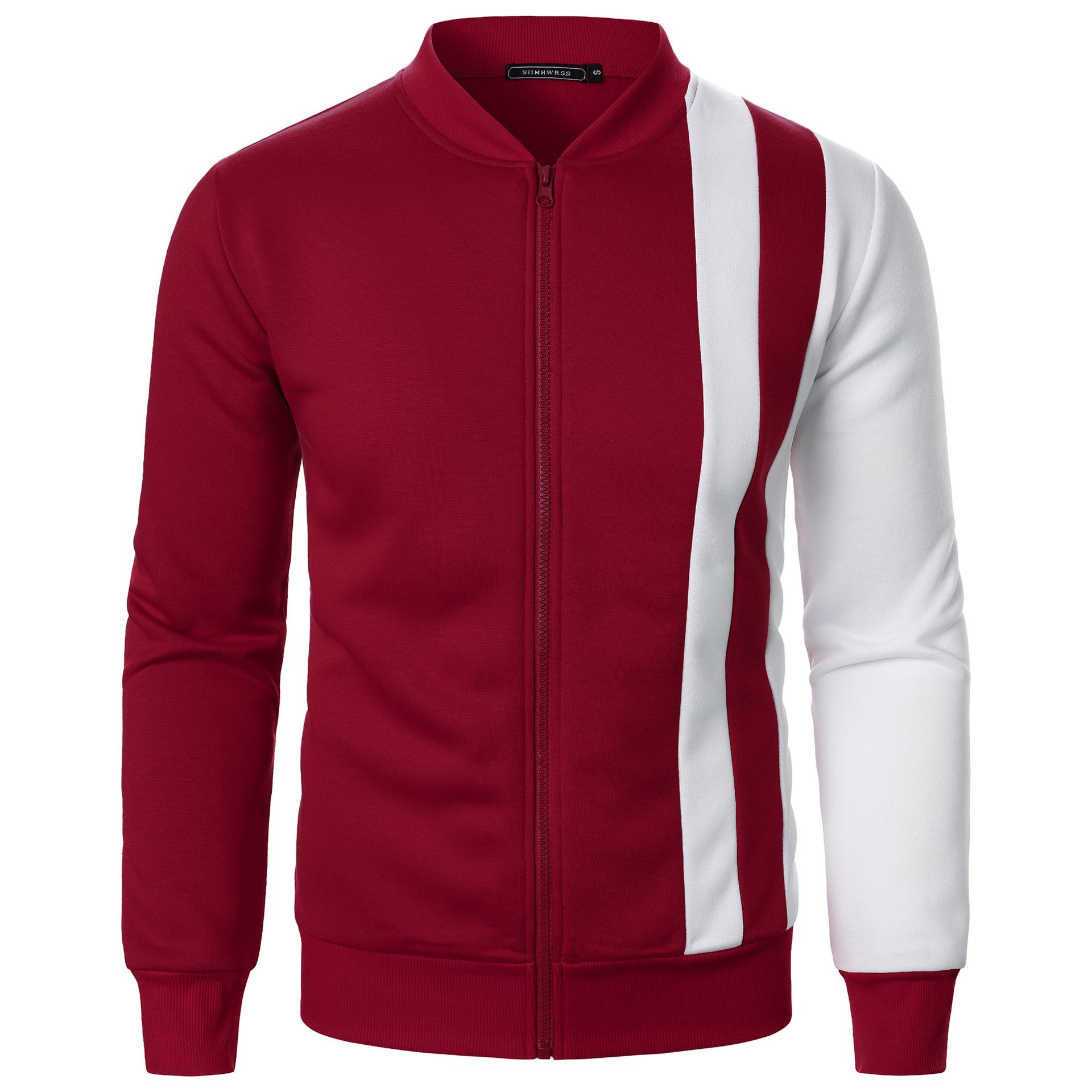 Autumn and winter new men's long-sleeved coat stand collar color matching leisure zipper cardigan sweater coat suitable for daily leisure outdoor sports wear.