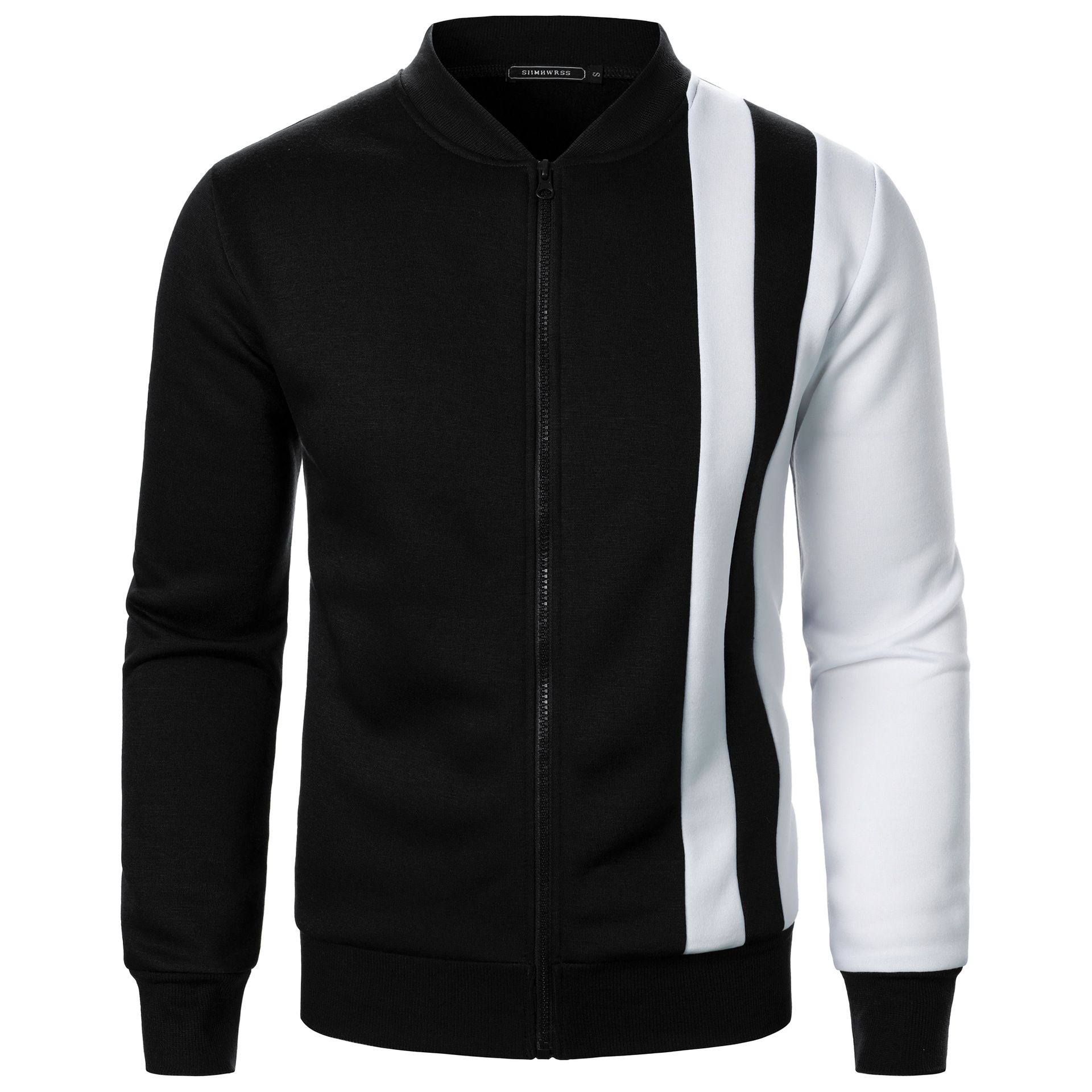 Autumn and winter new men's long-sleeved coat stand collar color matching leisure zipper cardigan sweater coat suitable for daily leisure outdoor sports wear.