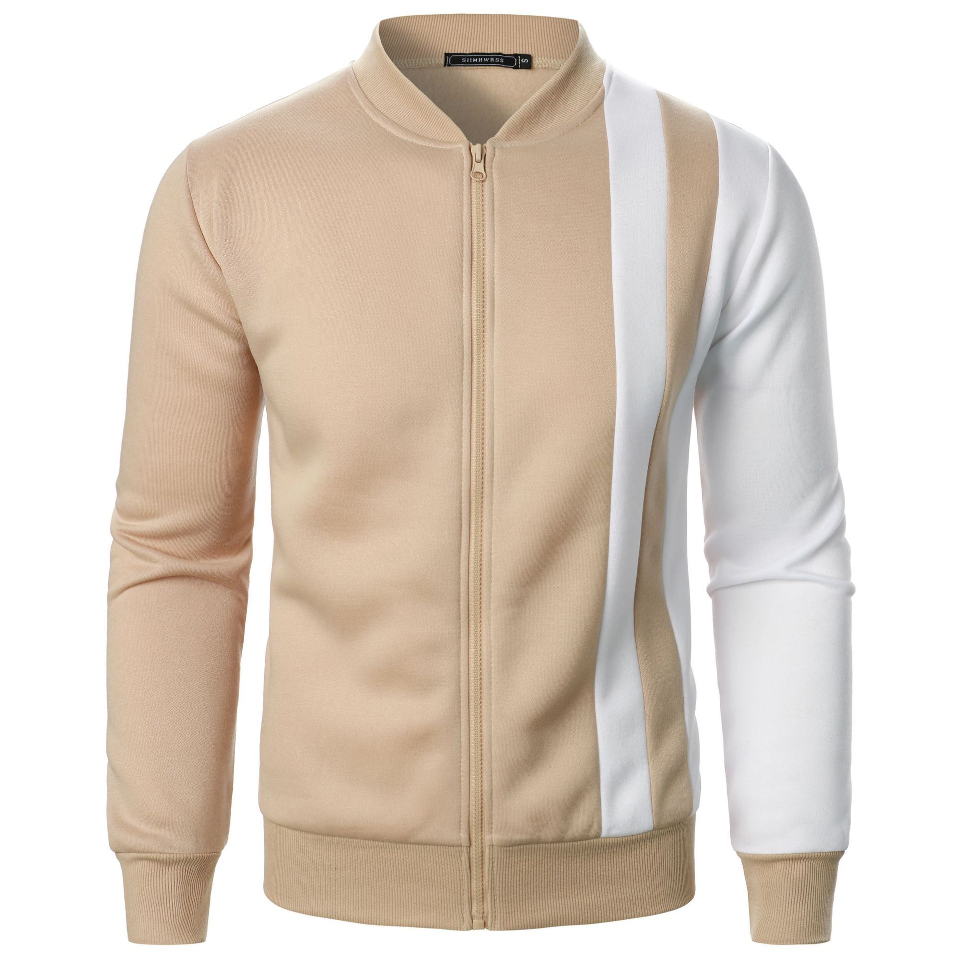 Autumn and winter new men's long-sleeved coat stand collar color matching leisure zipper cardigan sweater coat suitable for daily leisure outdoor sports wear.