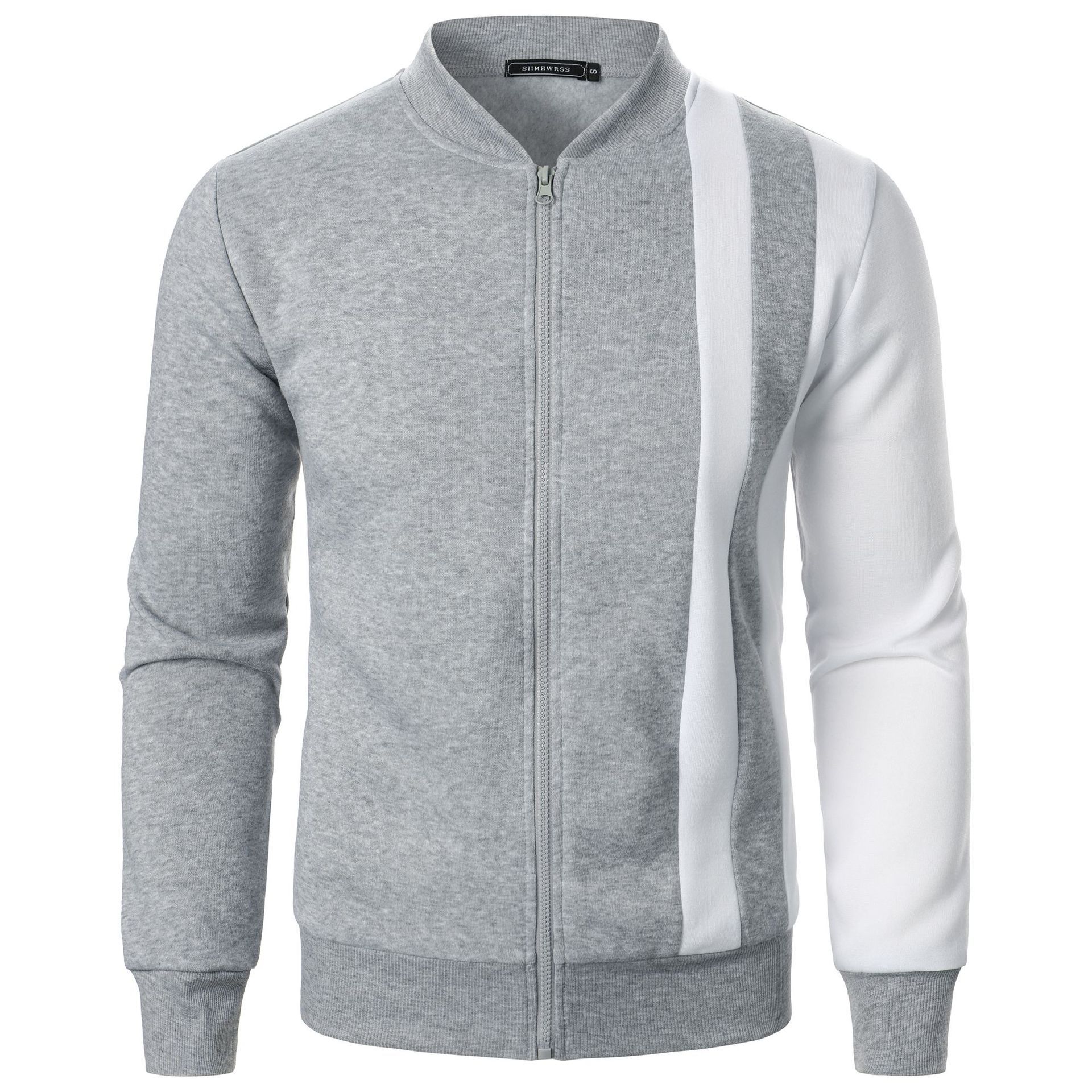 Autumn and winter new men's long-sleeved coat stand collar color matching leisure zipper cardigan sweater coat suitable for daily leisure outdoor sports wear.