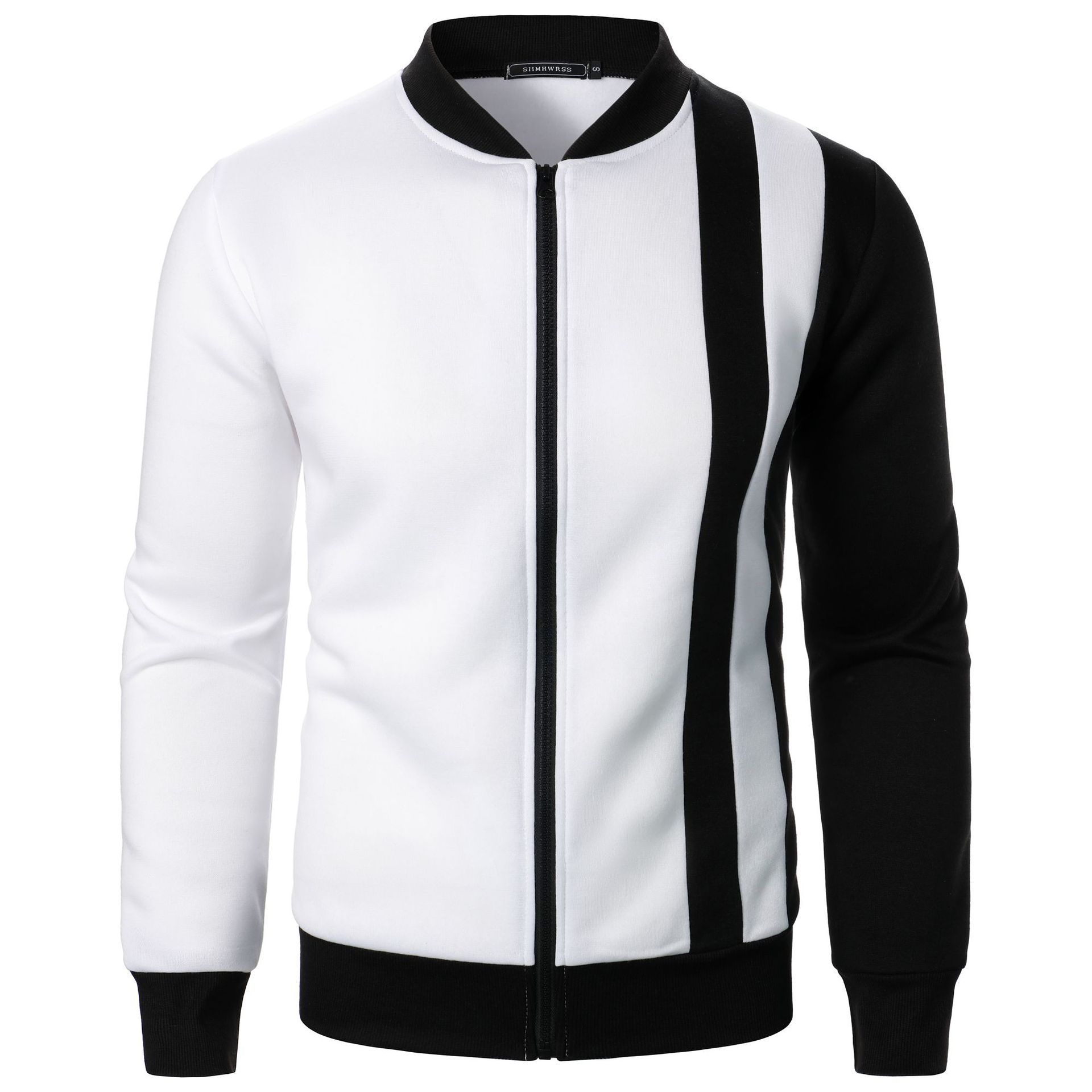 Autumn and winter new men's long-sleeved coat stand collar color matching leisure zipper cardigan sweater coat suitable for daily leisure outdoor sports wear.
