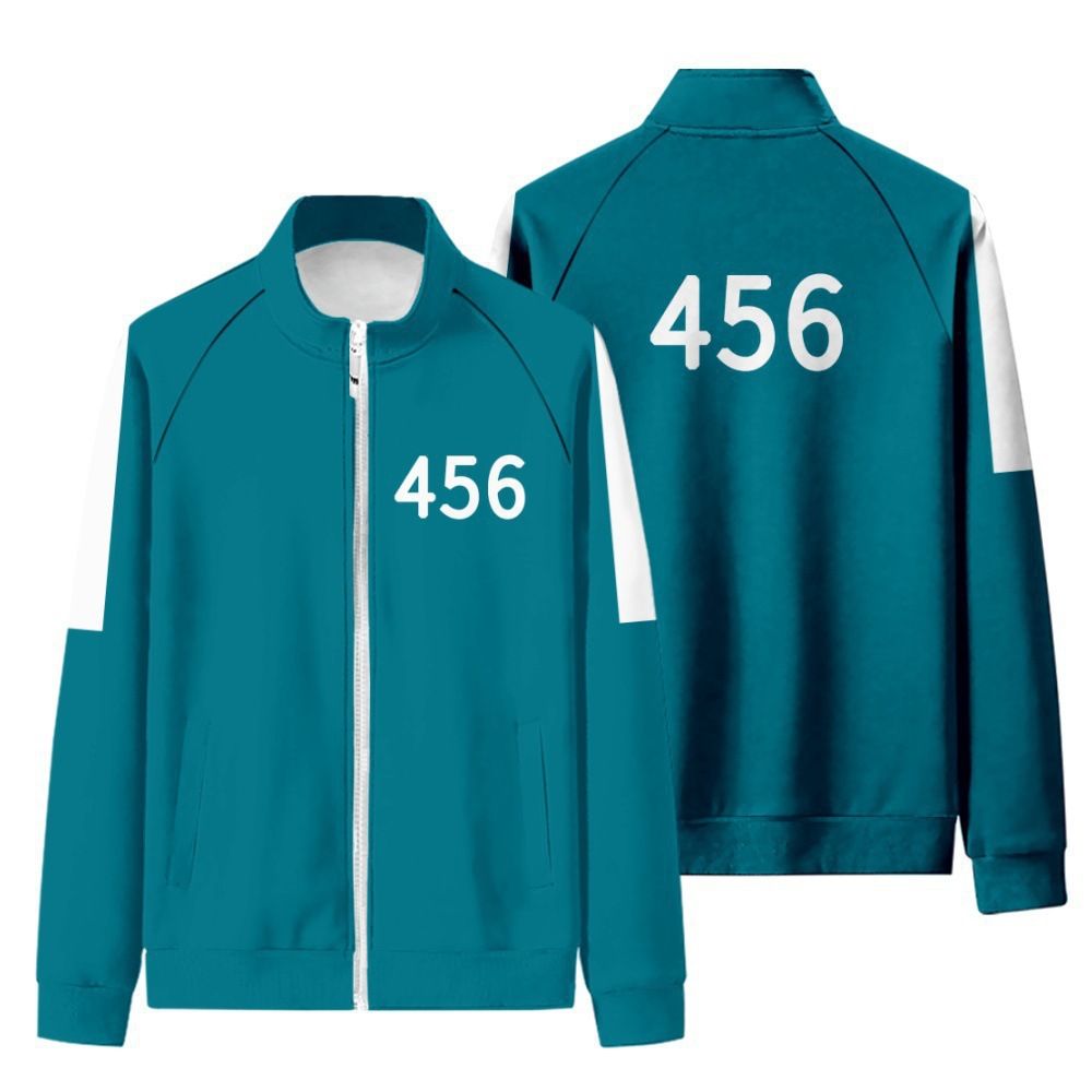 Summer new men's two-piece color matching long-sleeved stand-up zipper top loose elastic waist lace-up trousers sports suit is suitable for daily leisure outdoor sports wear.