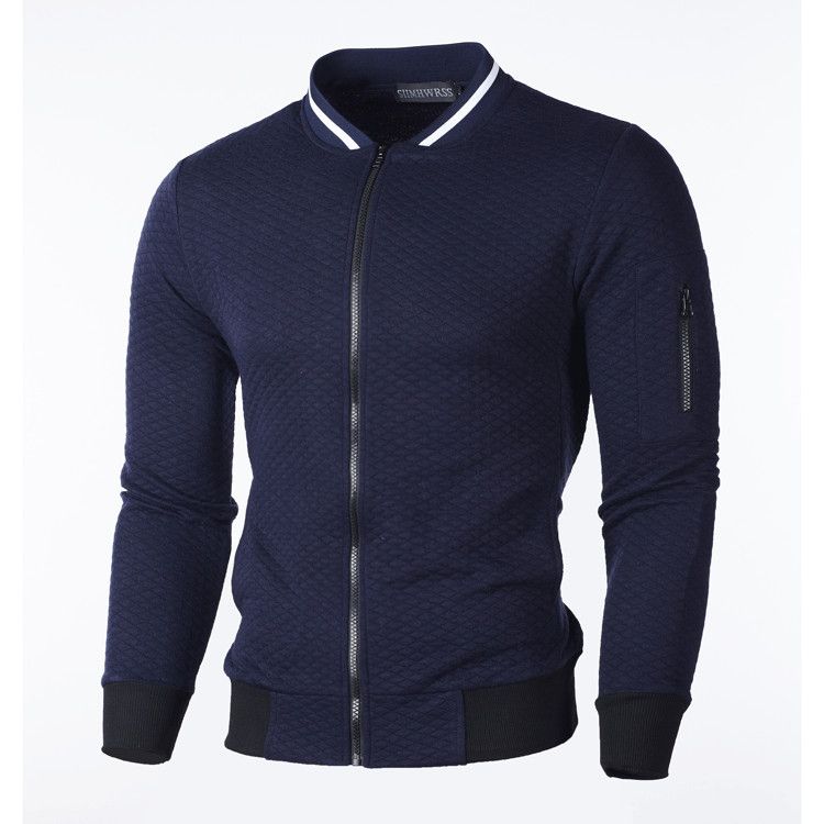 Summer new men's coat long sleeve stand collar zipper sweater coat solid color cardigan suitable for daily leisure outdoor sports commuting business wear.