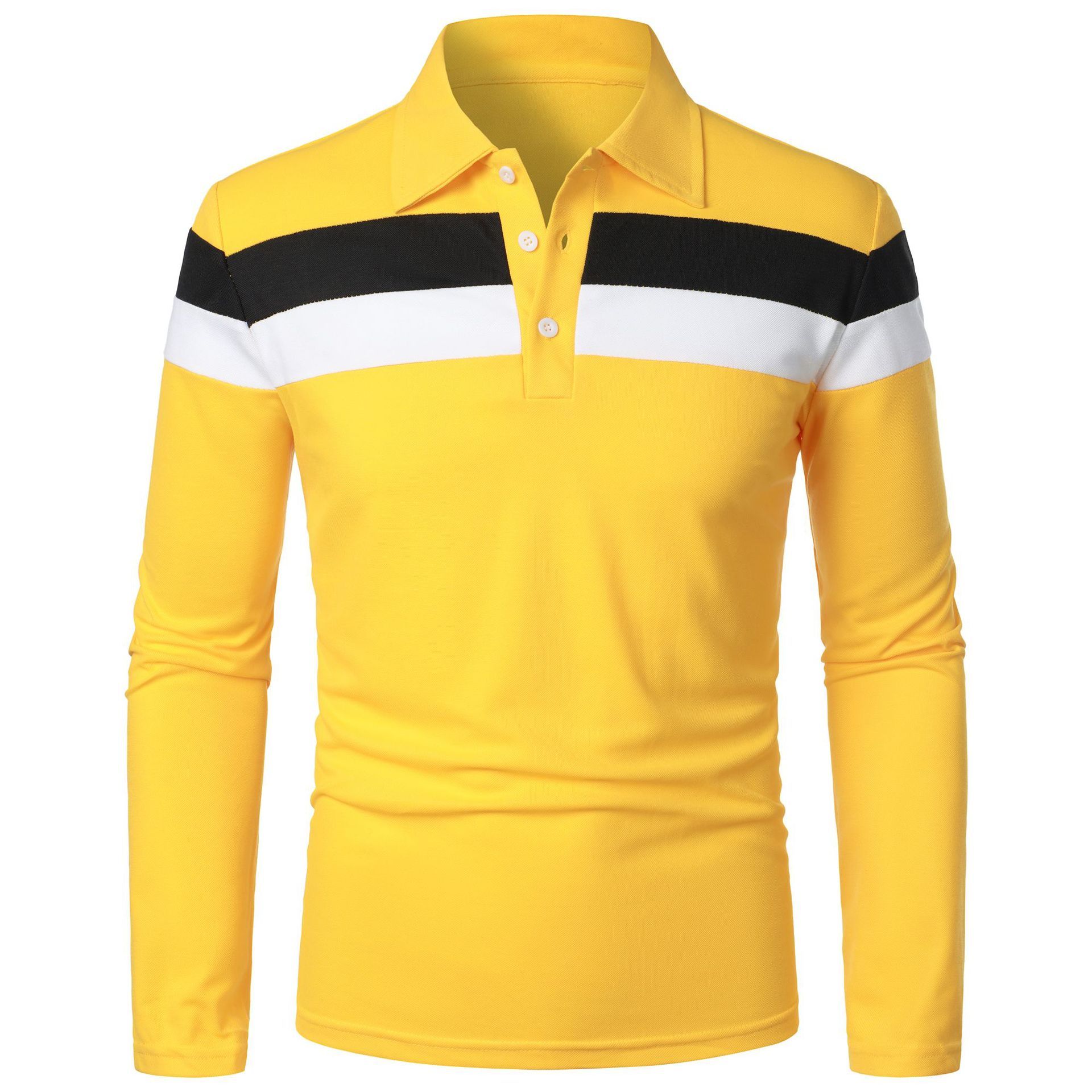 Summer new men's T-shirt long sleeve lapel stripe color matching fashion T-shirt is suitable for daily leisure outdoor sports commuting business wear.