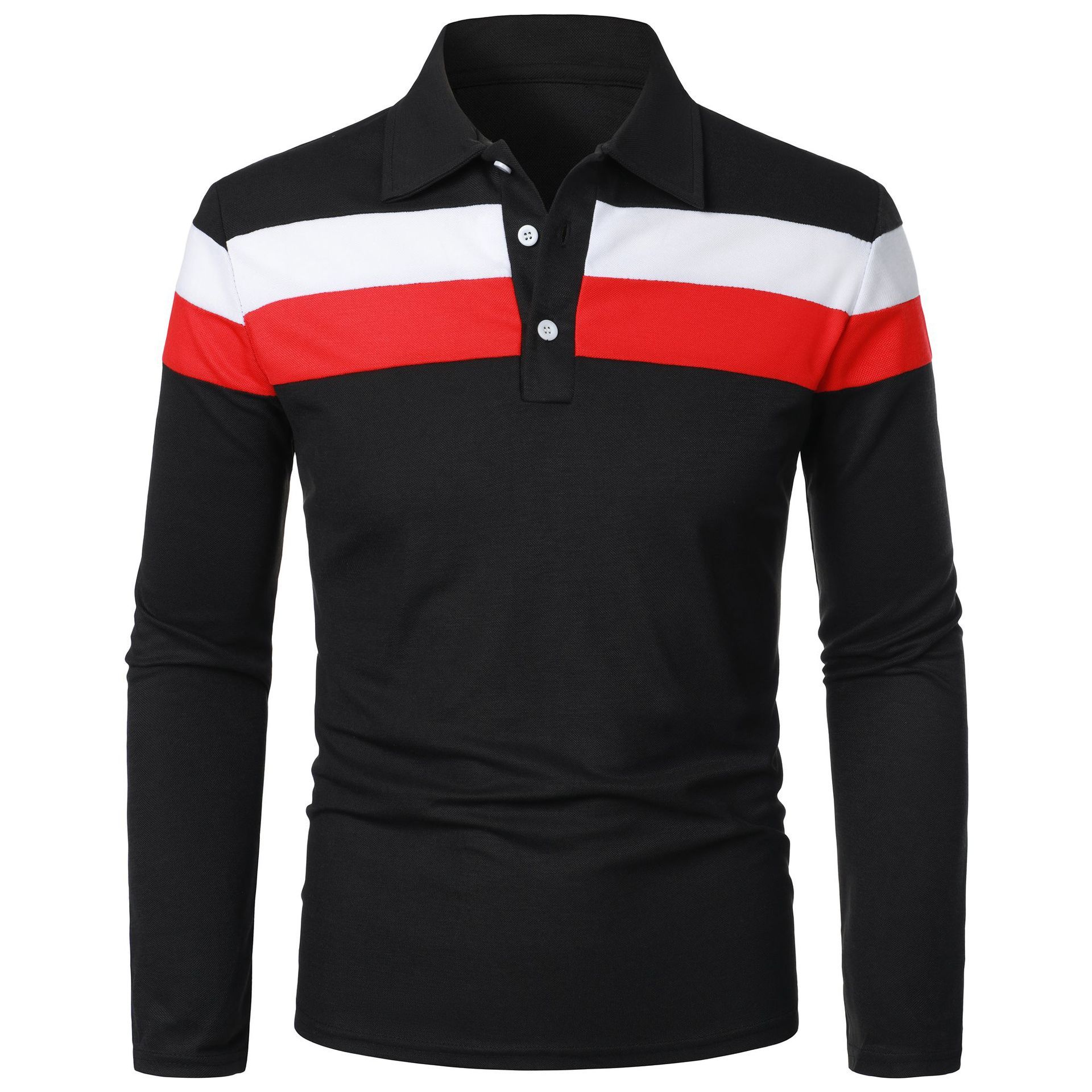 Summer new men's T-shirt long sleeve lapel stripe color matching fashion T-shirt is suitable for daily leisure outdoor sports commuting business wear.