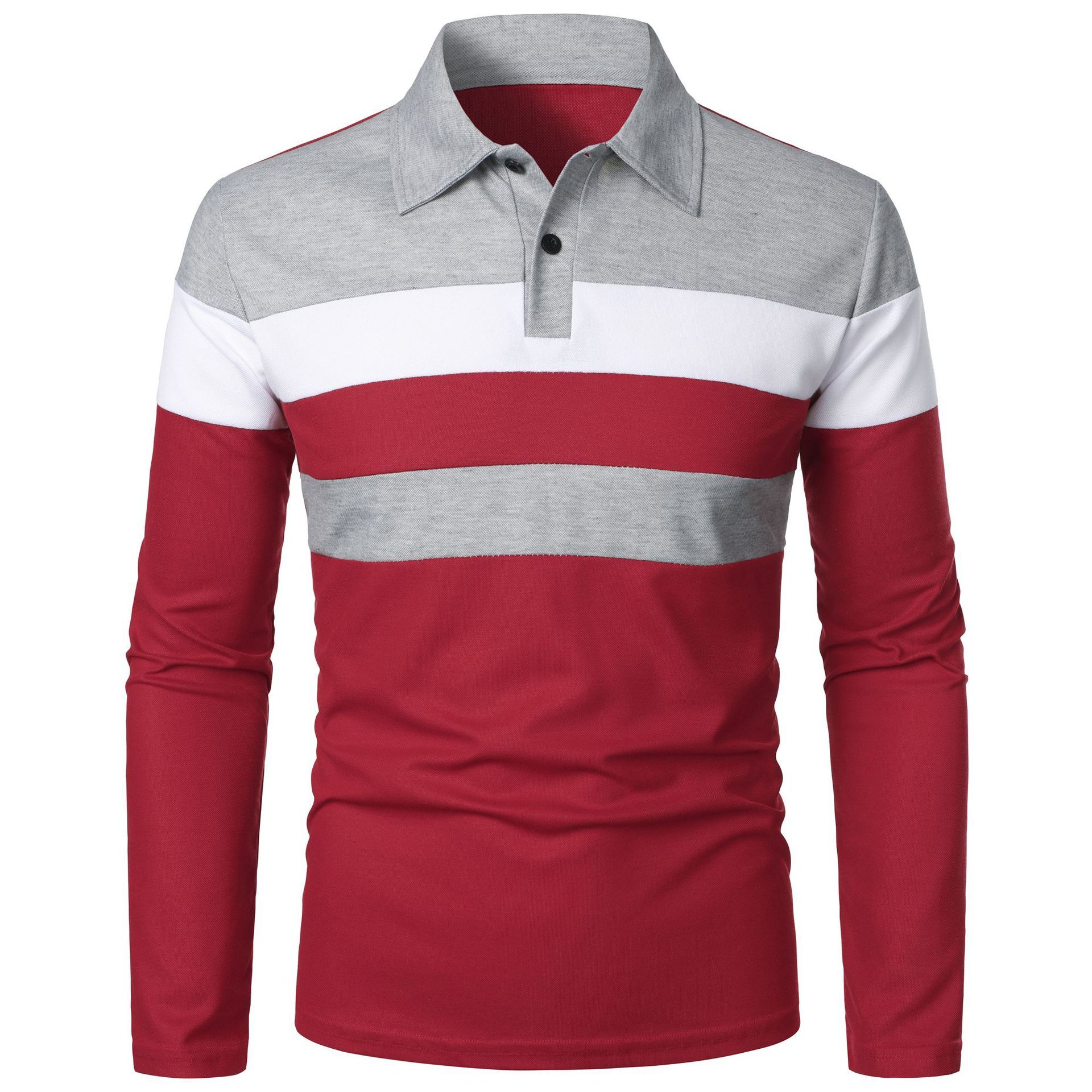 Summer new men's T-shirt long sleeve lapel stripe color matching fashion T-shirt is suitable for daily leisure outdoor sports commuting business wear.