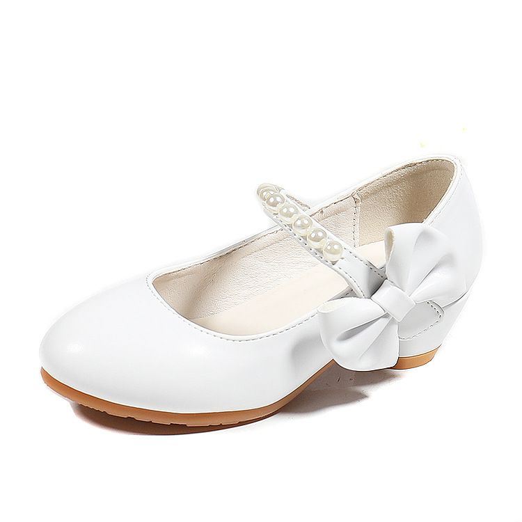 New girls' shoes Princess shoes Pearl round-headed shoes with dress bow high-heeled shoes are suitable for daily casual birthday parties, school Christmas parties and banquets.