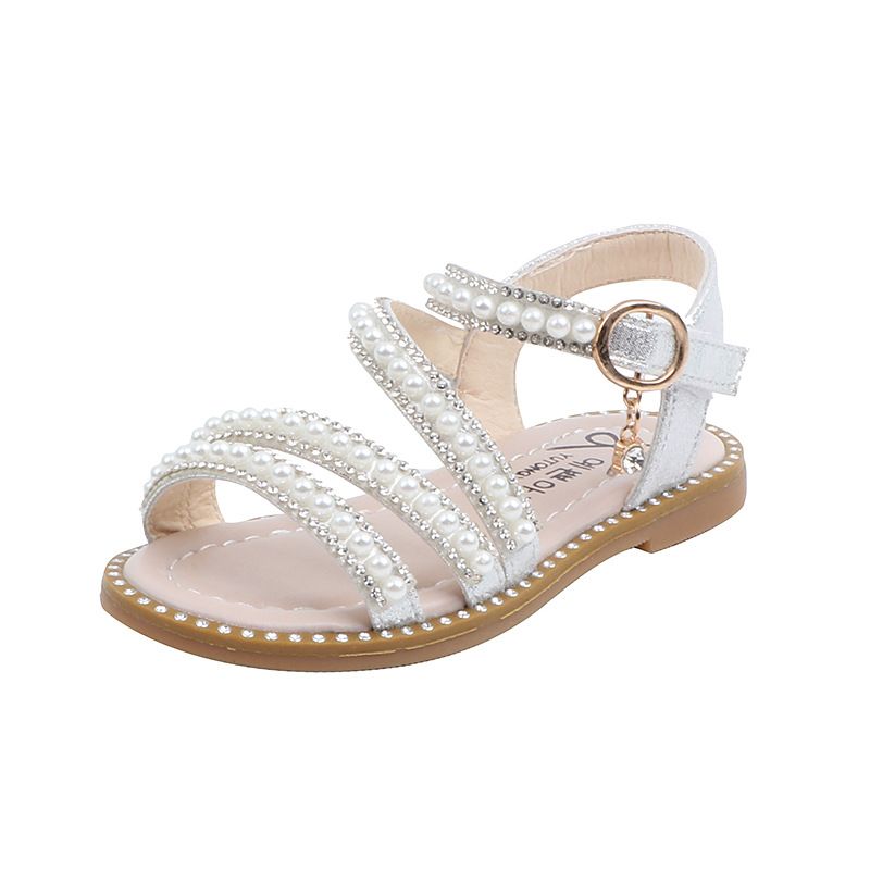 New girls' shoes Princess shoes with dresses Pearl open-toed girls sandals are suitable for daily casual birthday parties, school Christmas parties and banquets.