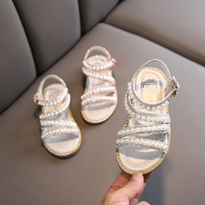 New girls' shoes Princess shoes with dresses Pearl open-toed girls sandals are suitable for daily casual birthday parties, school Christmas parties and banquets.