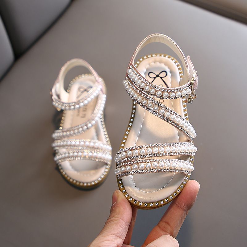 New girls' shoes Princess shoes with dresses Pearl open-toed girls sandals are suitable for daily casual birthday parties, school Christmas parties and banquets.