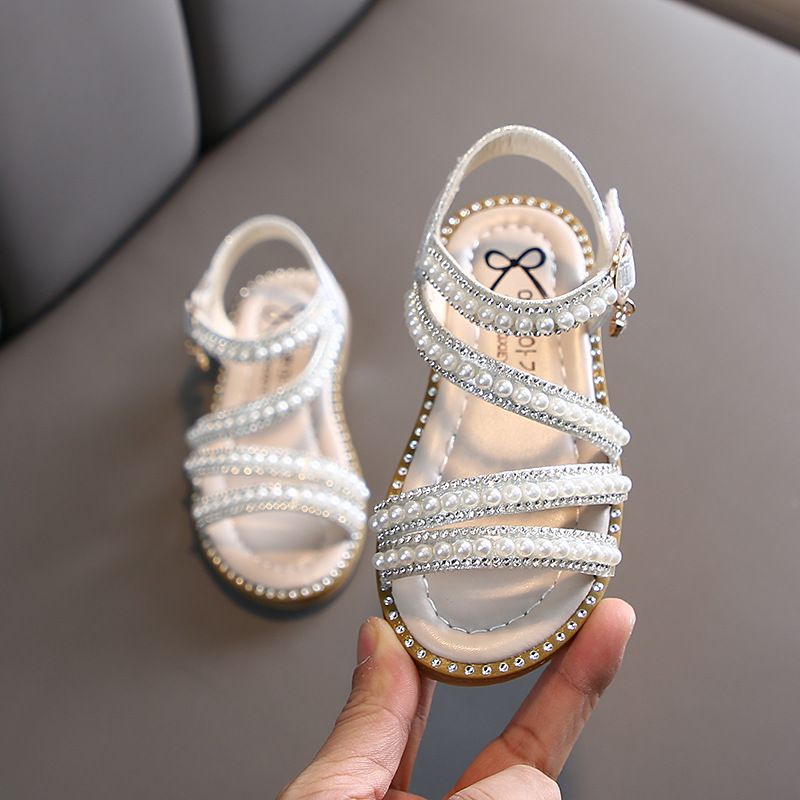 New girls' shoes Princess shoes with dresses Pearl open-toed girls sandals are suitable for daily casual birthday parties, school Christmas parties and banquets.