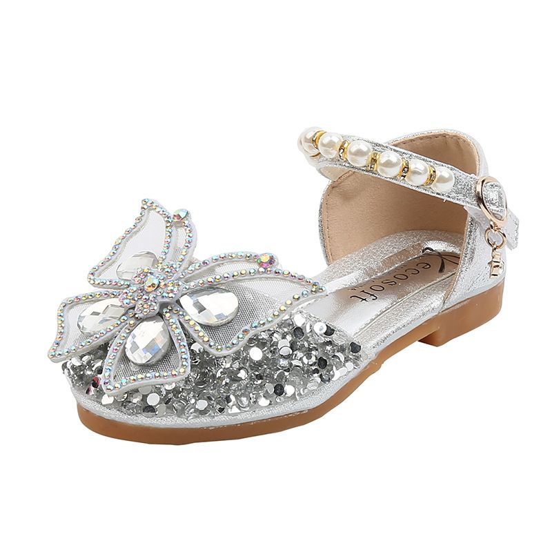 New girls' shoes Princess shoes bow rhinestone girls' sandals with dress shoes are suitable for daily casual birthday party, school Christmas party and banquet performance.