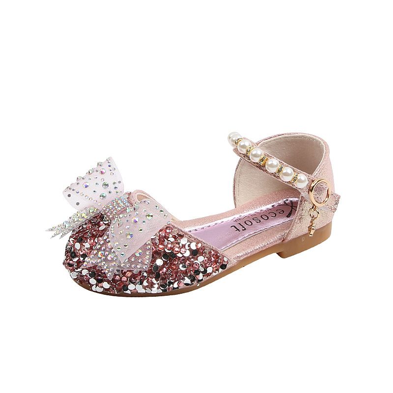 New girls' shoes Princess shoes Sandals bow Pearl sequins with dress shoes are suitable for daily casual birthday parties, school Christmas parties and banquets.