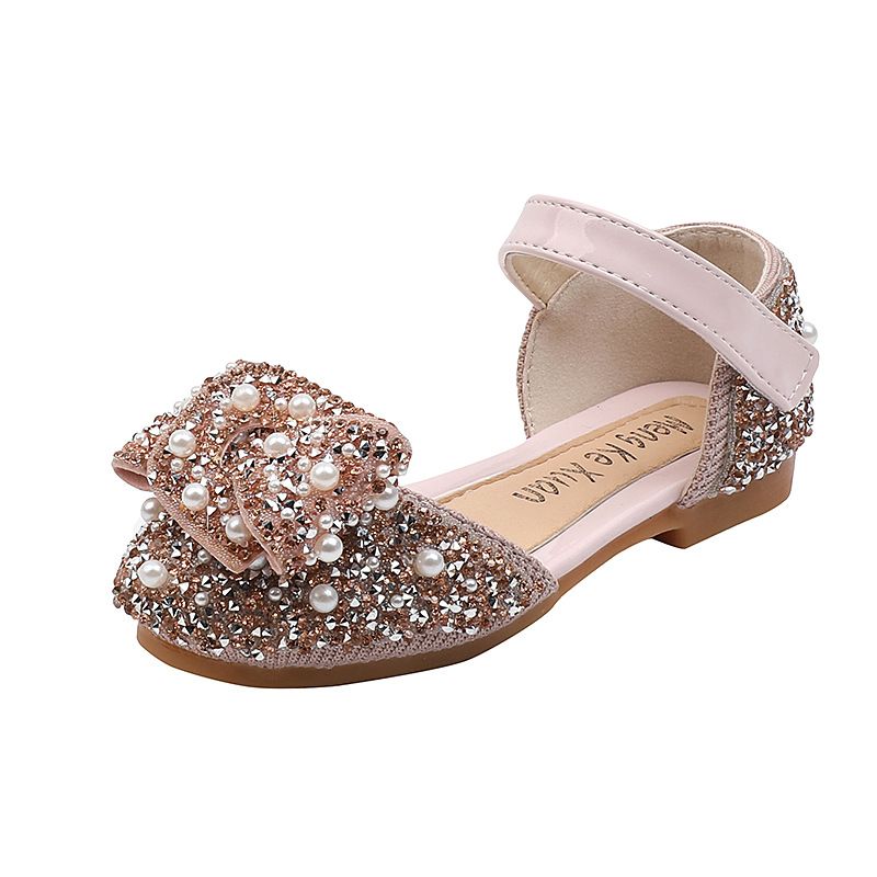 New girls' shoes Princess shoes bow Pearl rhinestone sandals with dress shoes are suitable for daily casual birthday party, school Christmas party and banquet performance.