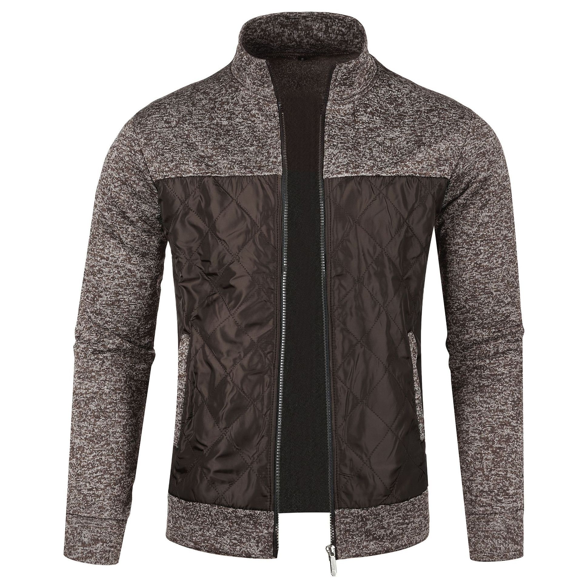 New men's long sleeve jacket solid color stand collar zipper men's cardigan jacket suitable for daily leisure office commuting outdoor sports wear.