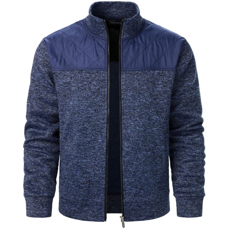 Summer new men's long-sleeved jacket splicing high-necked zipper knit cardigan jacket is suitable for daily leisure outdoor sports commuting.
