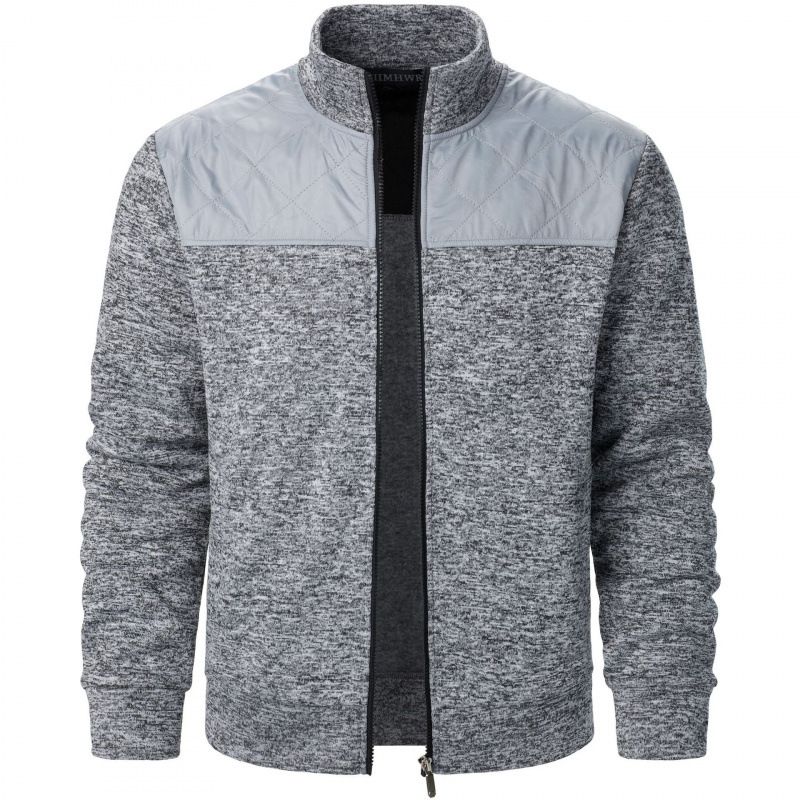 Summer new men's long-sleeved jacket splicing high-necked zipper knit cardigan jacket is suitable for daily leisure outdoor sports commuting.