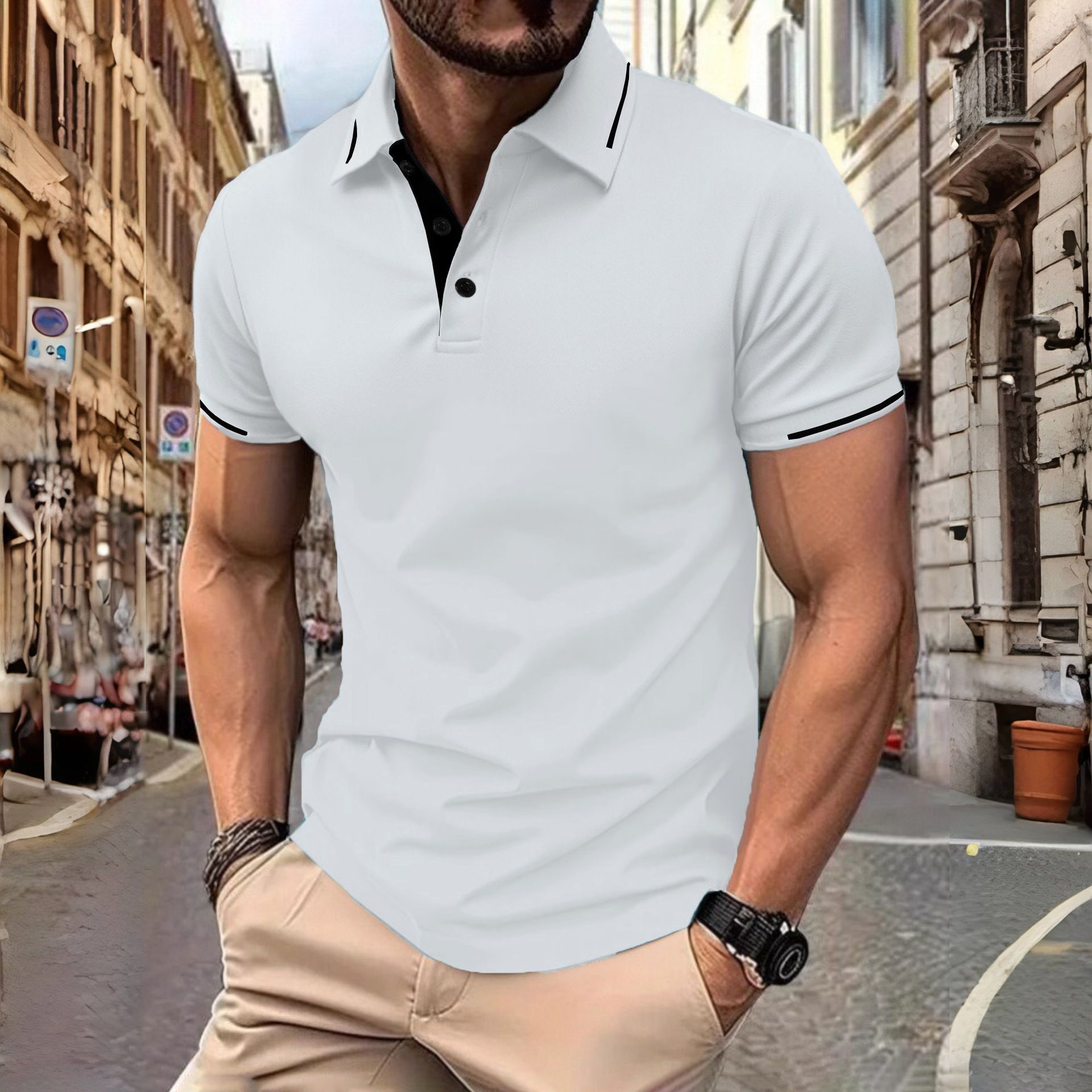 New men's short-sleeved T-shirts with lapels and buttons in summer men's polo shirts are suitable for daily leisure and commuting outdoor wear.