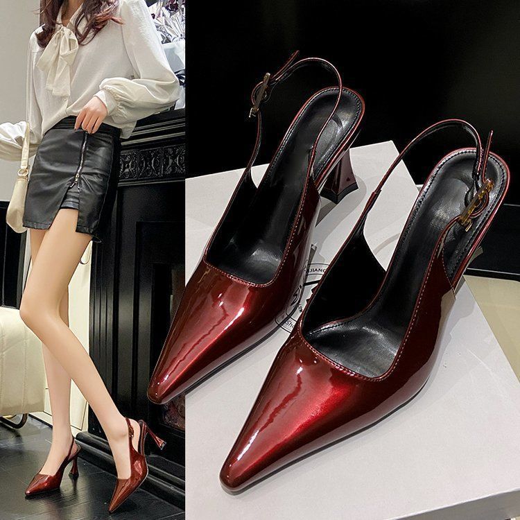 Summer new women's shoes fashion Baotou sandals patent leather Joker stiletto heels are suitable for daily leisure commuting parties.