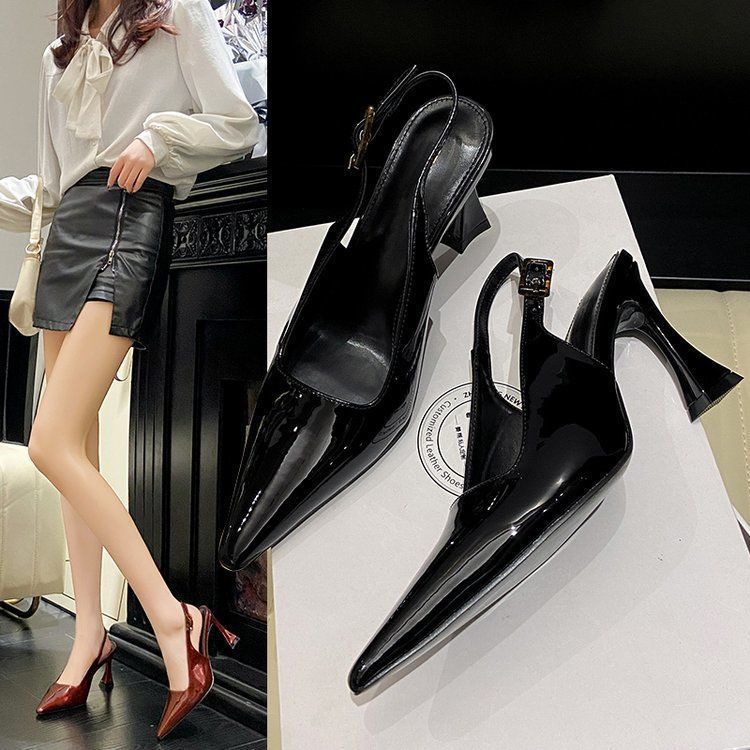 Summer new women's shoes fashion Baotou sandals patent leather Joker stiletto heels are suitable for daily leisure commuting parties.