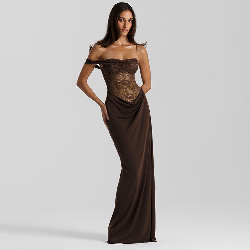 New women's dresses in summer are solid colors, sleeveless suspenders, lace and slim stitching. Long dresses are suitable for daily leisure commuting parties and dinners.