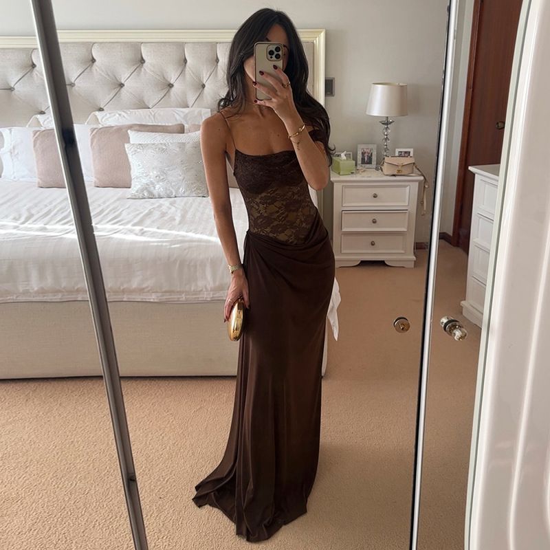 New women's dresses in summer are solid colors, sleeveless suspenders, lace and slim stitching. Long dresses are suitable for daily leisure commuting parties and dinners.