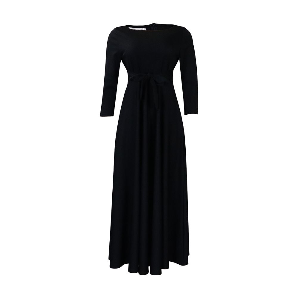 New women's dresses in summer are fashionable, solid and elegant, with round neck in sleeves, waist tie and big skirt. Long dresses are suitable for daily leisure parties, office commuting.