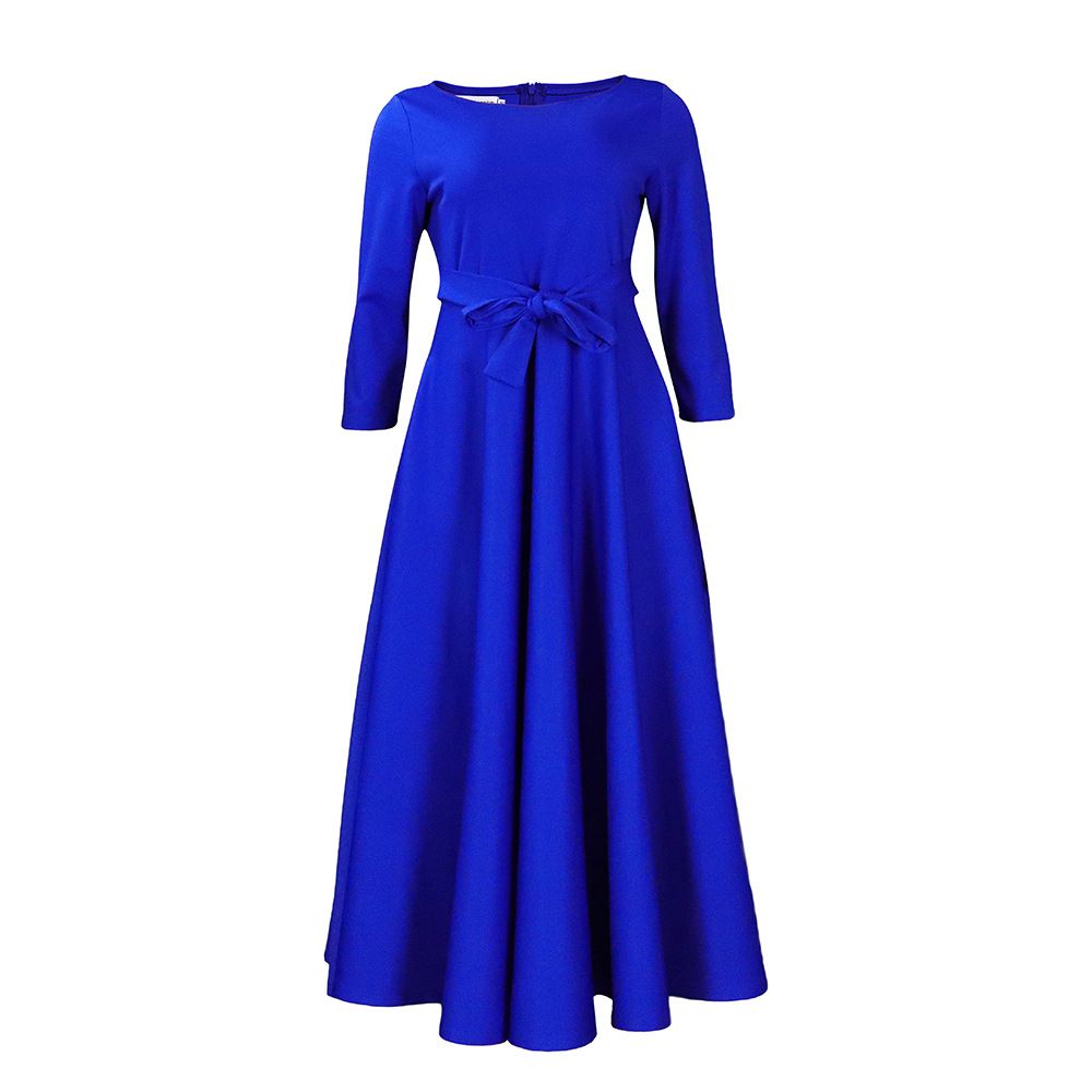 New women's dresses in summer are fashionable, solid and elegant, with round neck in sleeves, waist tie and big skirt. Long dresses are suitable for daily leisure parties, office commuting.