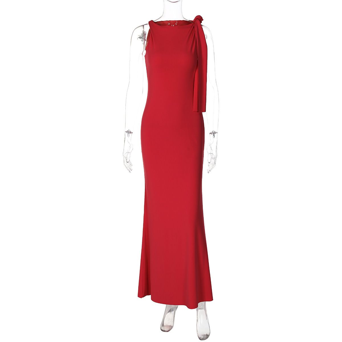 The new women's dress in summer is fashionable, solid color, sleeveless, one-shoulder ribbon and slim long dress, which is suitable for daily leisure commuting party and dinner.