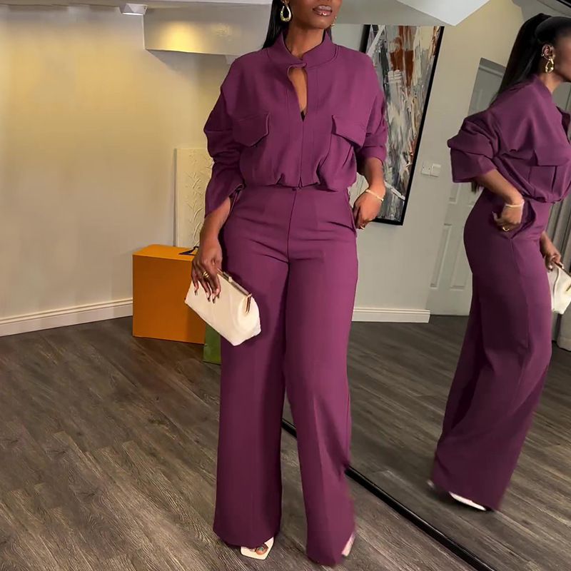 Summer new women's two-piece fashion V-neck long-sleeved shirt wide-leg trousers suit is suitable for daily leisure parties and office commuting.