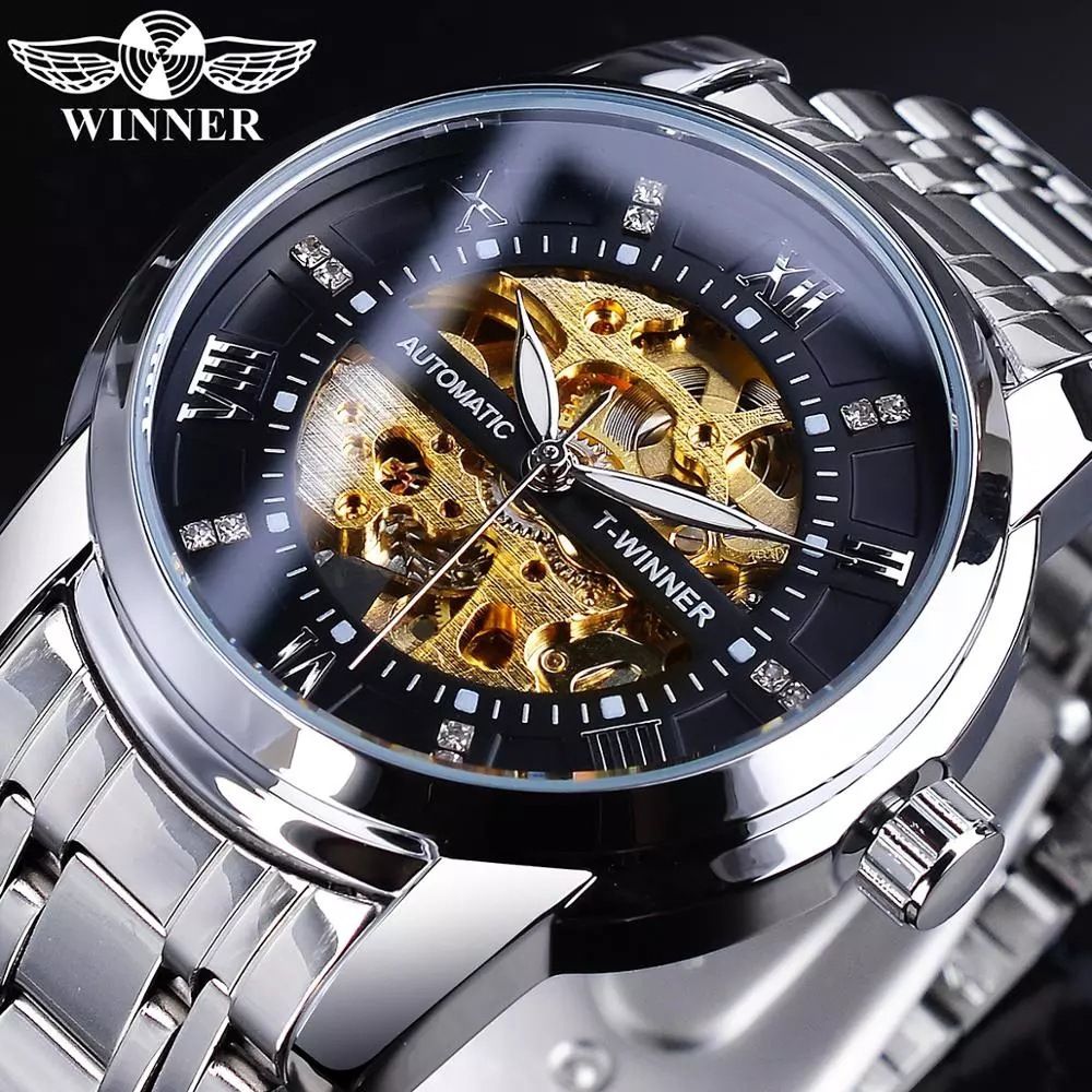 WINNER new men's mechanical watches fashion hollow waterproof automatic mechanical watches men's watches suitable for leisure sports business wear.