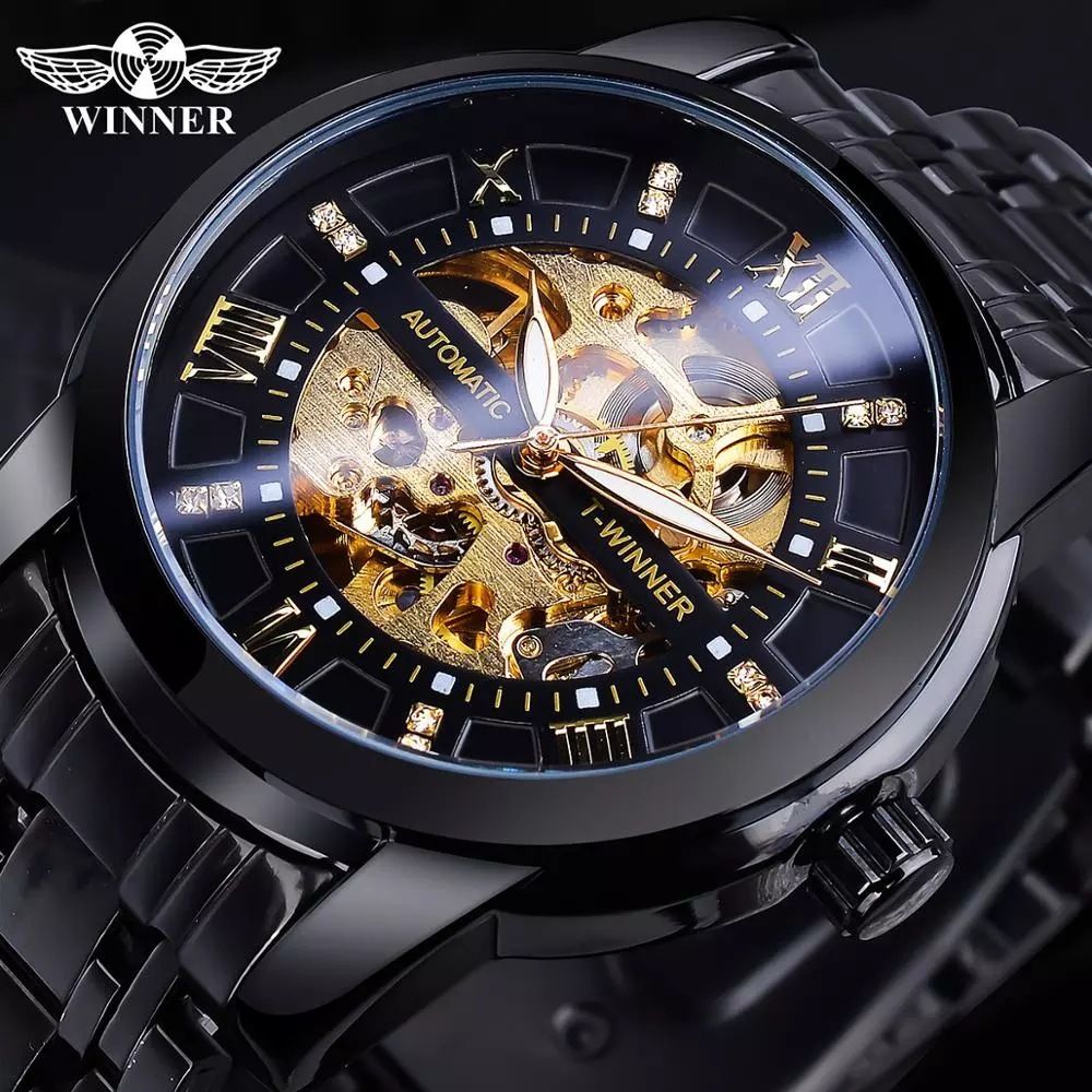 WINNER new men's mechanical watches fashion hollow waterproof automatic mechanical watches men's watches suitable for leisure sports business wear.
