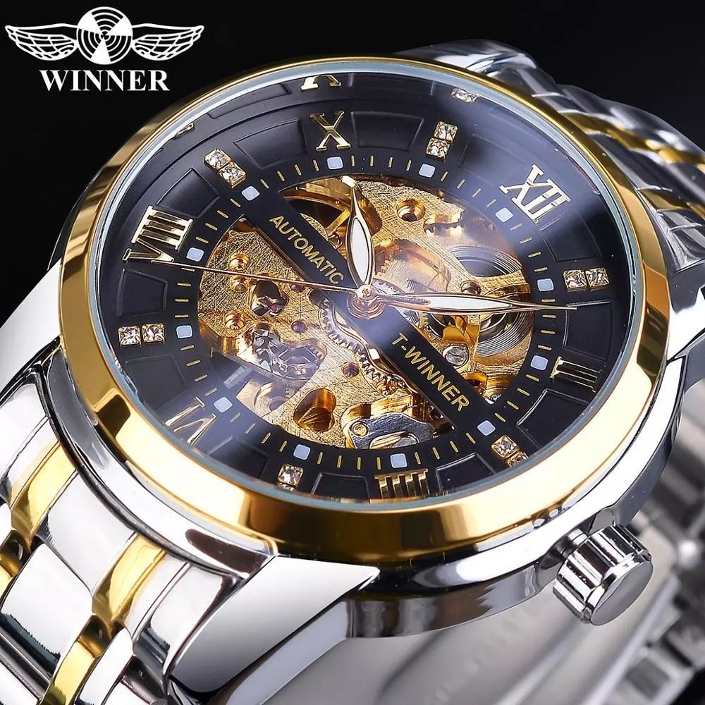 WINNER new men's mechanical watches fashion hollow waterproof automatic mechanical watches men's watches suitable for leisure sports business wear.