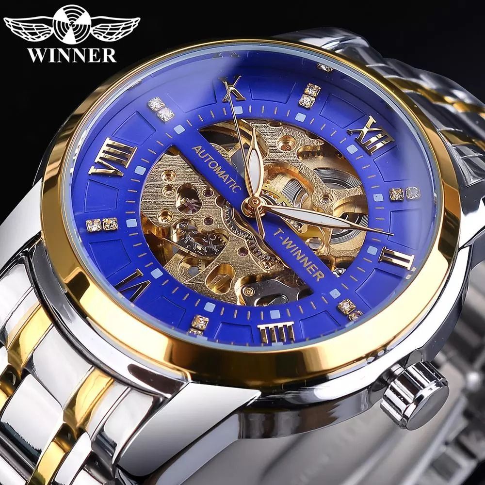WINNER new men's mechanical watches fashion hollow waterproof automatic mechanical watches men's watches suitable for leisure sports business wear.