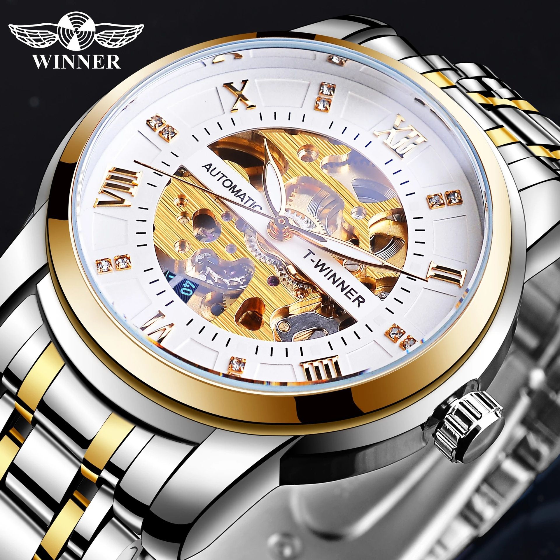 WINNER new men's mechanical watches fashion hollow waterproof automatic mechanical watches men's watches suitable for leisure sports business wear.