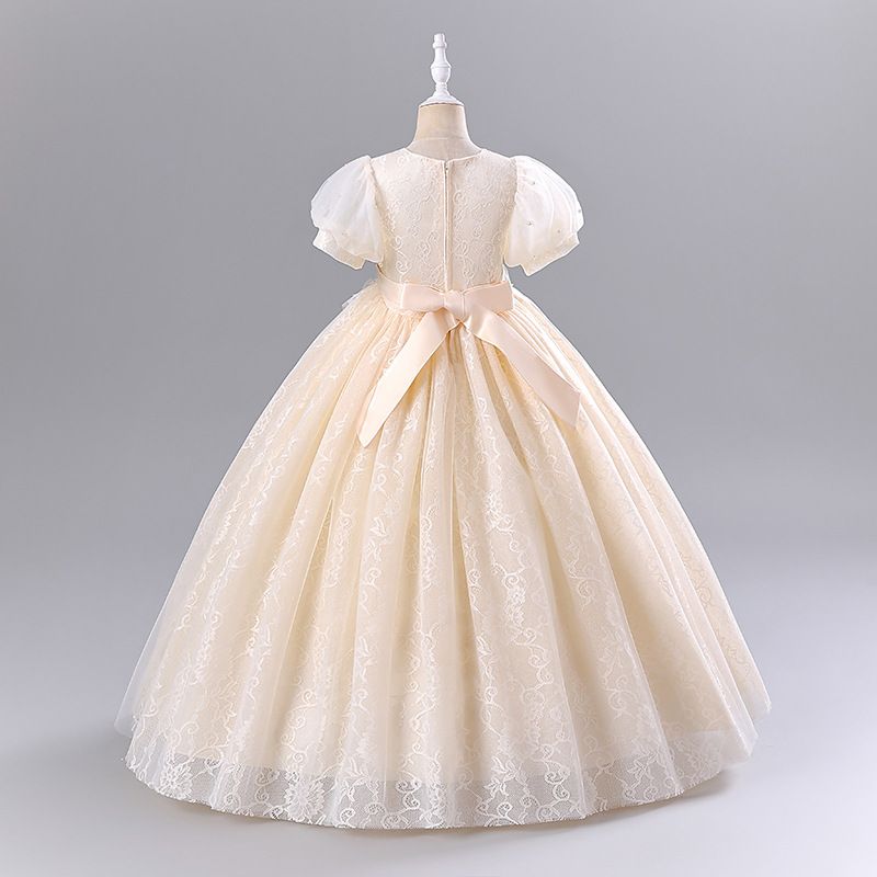 New high-end girls' dresses in summer: puff sleeves, round neck, fluffy gauze, princess dress, birthday party, school Christmas party, wedding dress, performance costume.