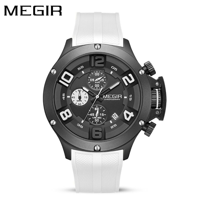 MEGIR new men's quartz watch fashion multifunctional chronograph quartz watch silicone belt men's watches suitable for leisure sports business wear.
