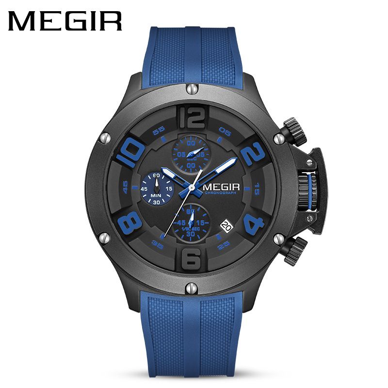 MEGIR new men's quartz watch fashion multifunctional chronograph quartz watch silicone belt men's watches suitable for leisure sports business wear.