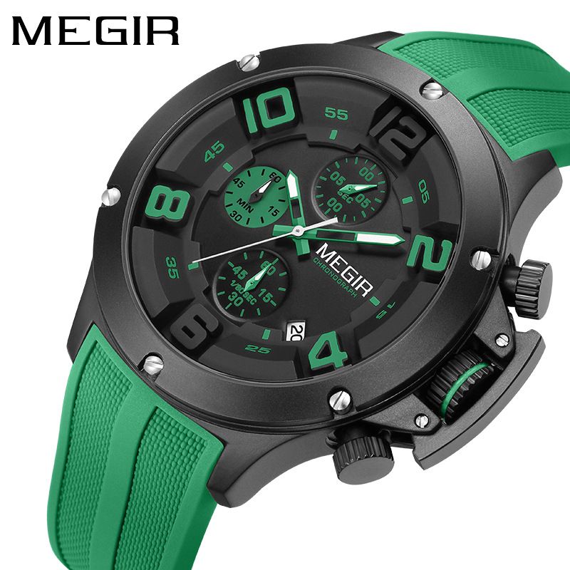 MEGIR new men's quartz watch fashion multifunctional chronograph quartz watch silicone belt men's watches suitable for leisure sports business wear.