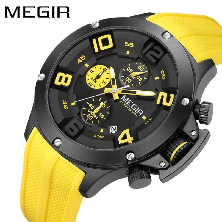 MEGIR new men's quartz watch fashion multifunctional chronograph quartz watch silicone belt men's watches suitable for leisure sports business wear.