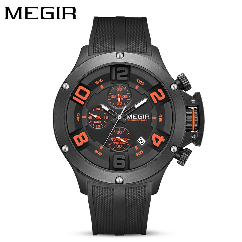 MEGIR new men's quartz watch fashion multifunctional chronograph quartz watch silicone belt men's watches suitable for leisure sports business wear.